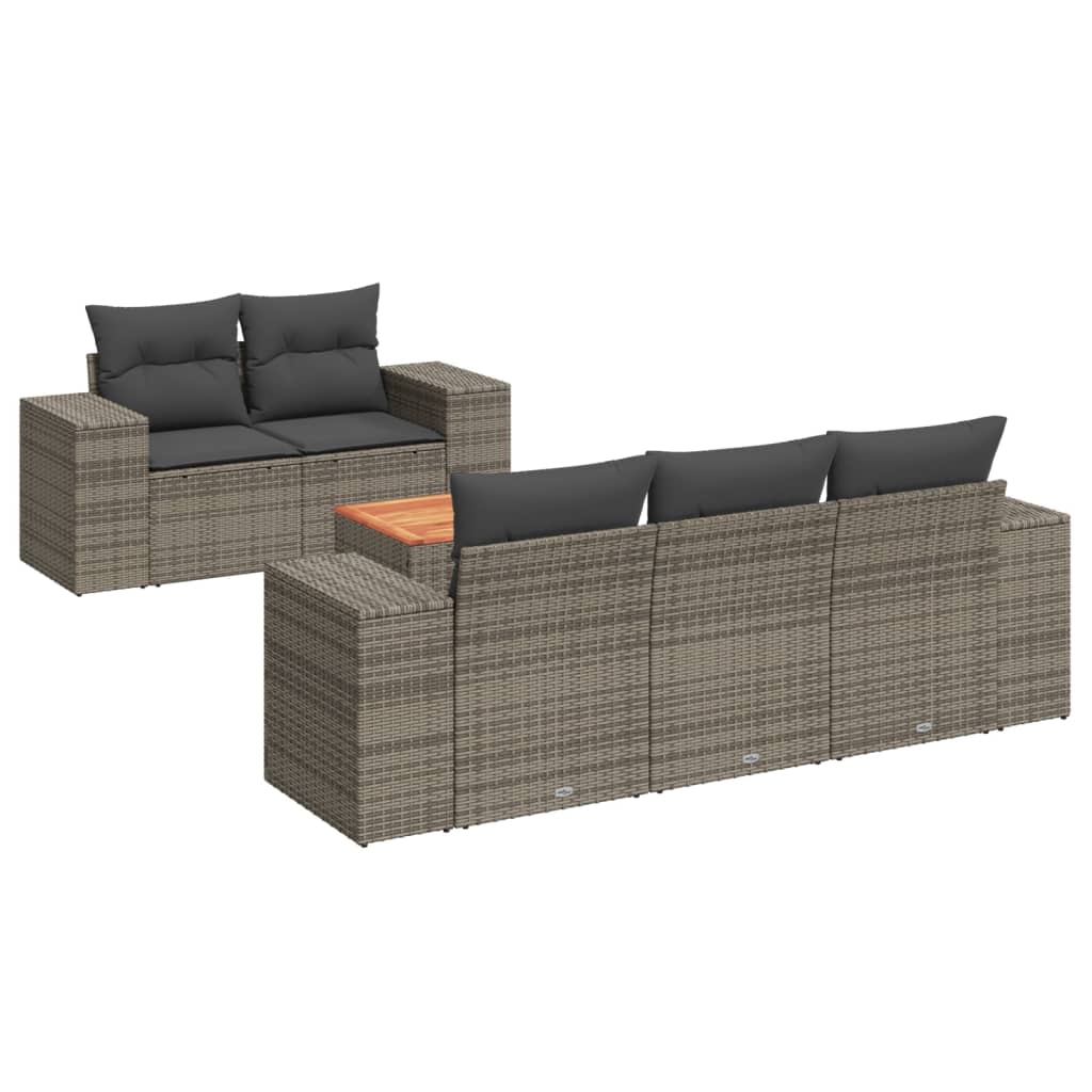 6-dijelni set vrtnih sofa od poliratana s jastucima sivi