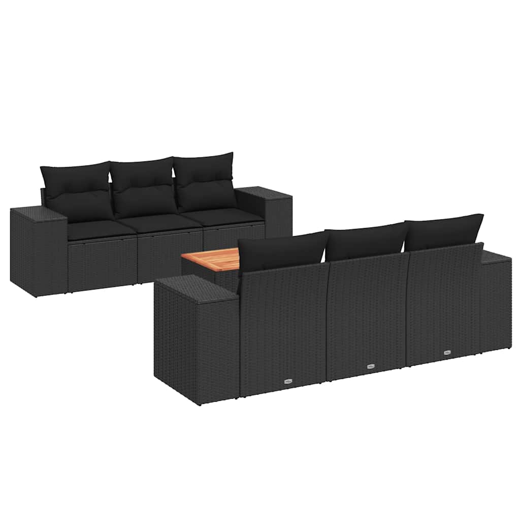 7-dijelni set vrtnih sofa od poliratana s jastucima crni