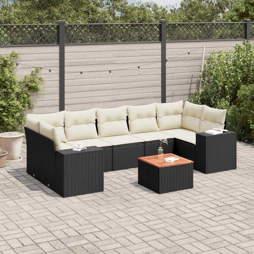 8-dijelni set vrtnih sofa od poliratana s jastucima crni