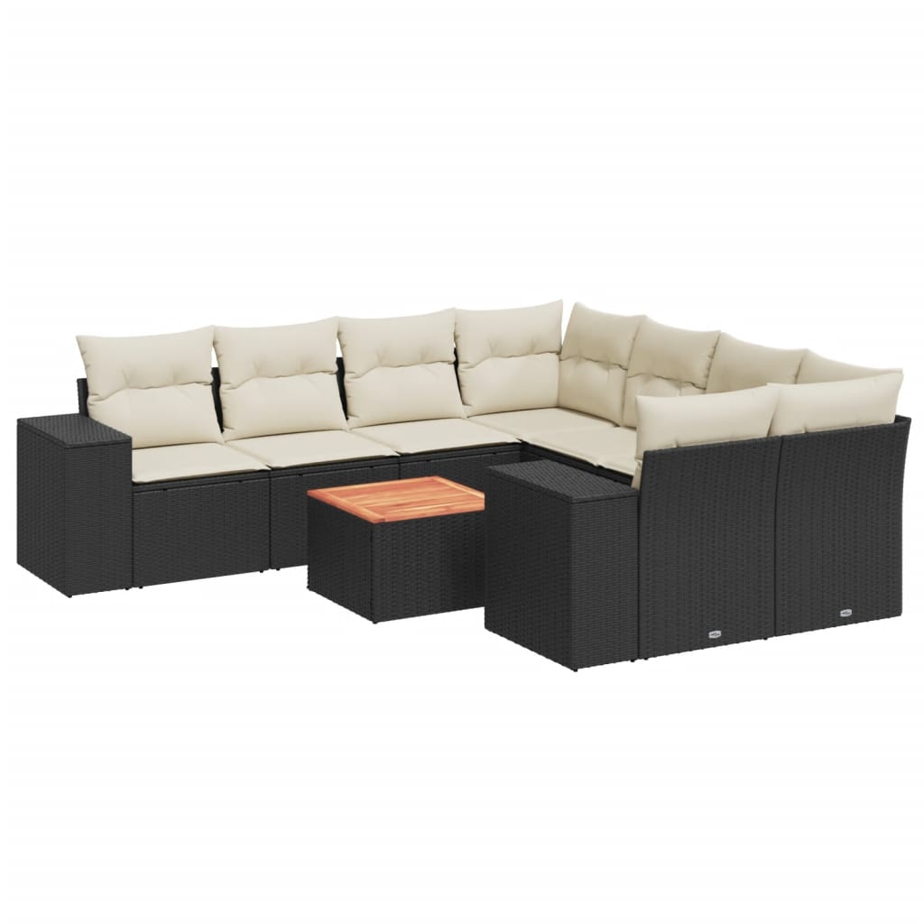 9-dijelni set vrtnih sofa s jastucima crni od poliratana