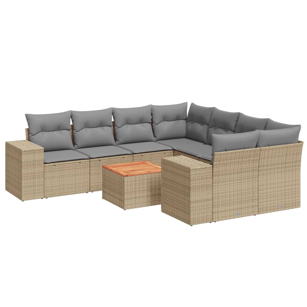 9-dijelni set vrtnih sofa s jastucima bež od poliratana