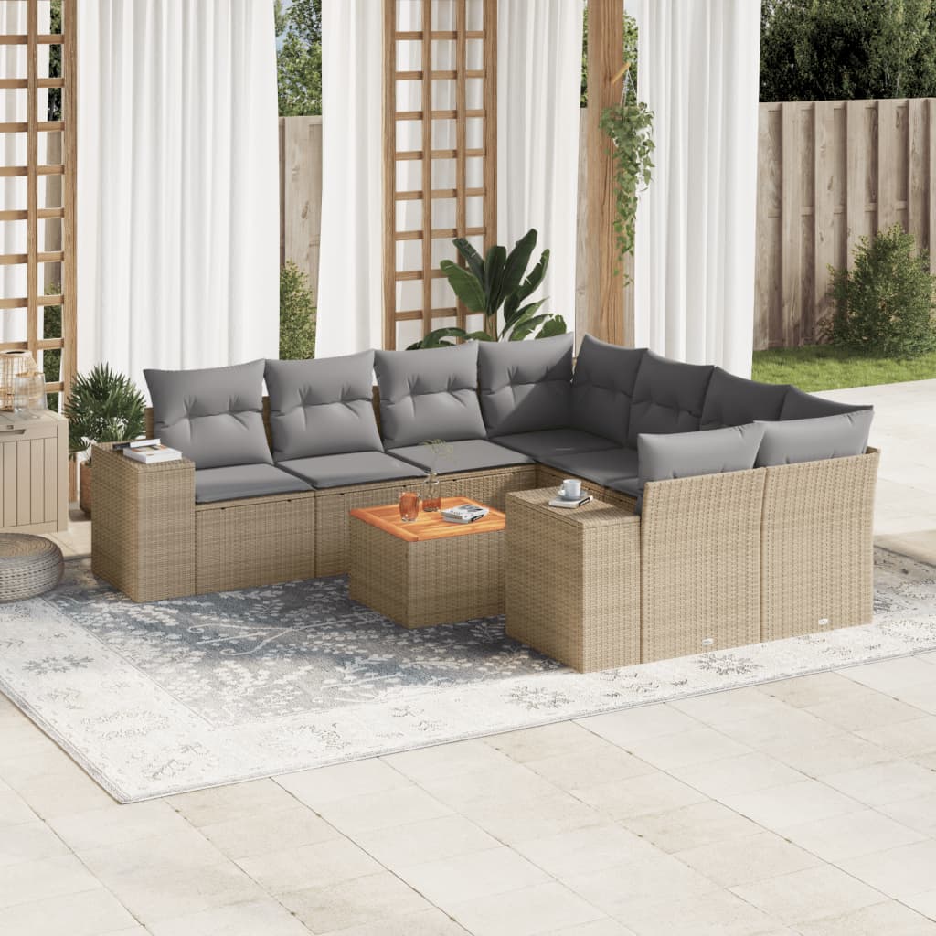 9-dijelni set vrtnih sofa s jastucima bež od poliratana