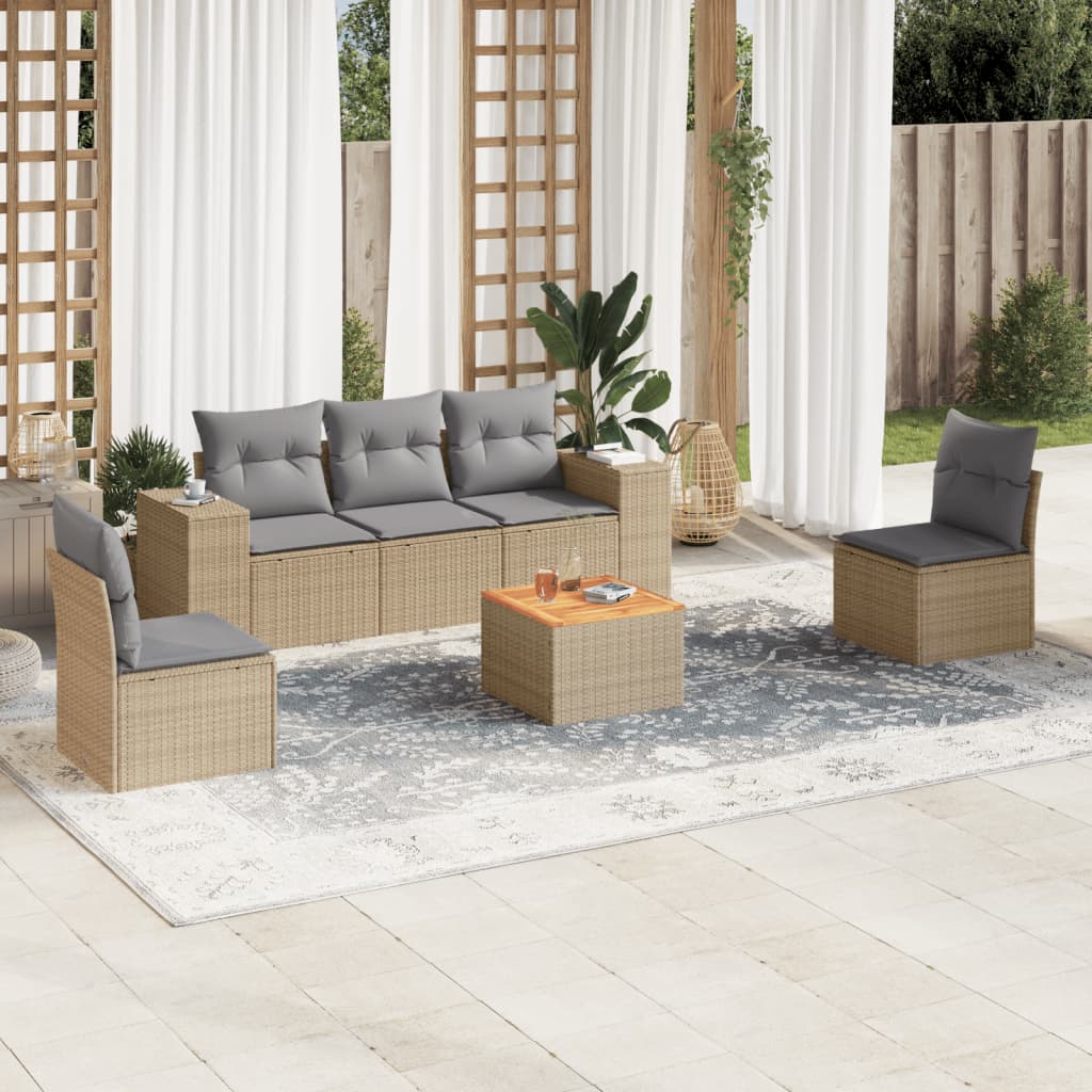 6-dijelni set vrtnih sofa s jastucima bež od poliratana