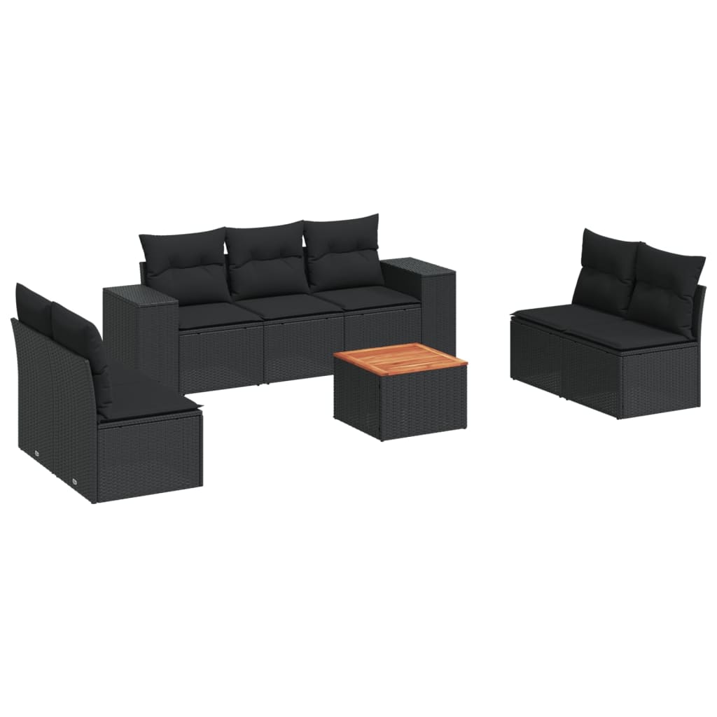 8-dijelni set vrtnih sofa od poliratana s jastucima crni