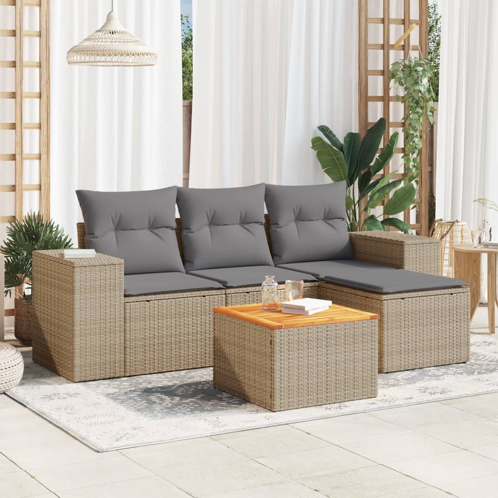 5-dijelni vrtni set sofa s jastucima bež od poliratana
