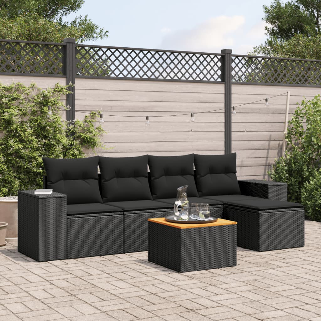 6-dijelni set vrtnih sofa s jastucima crni od poliratana