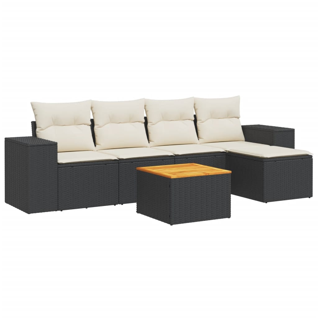 6-dijelni set vrtnih sofa s jastucima crni od poliratana