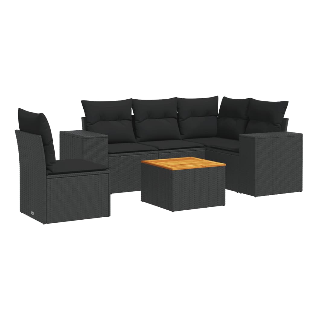 6-dijelni set vrtnih sofa s jastucima crni od poliratana