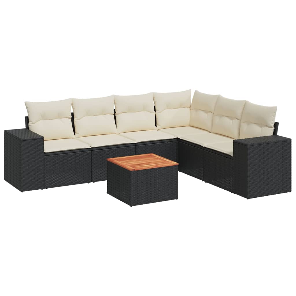 7-dijelni set vrtnih sofa od poliratana s jastucima crni
