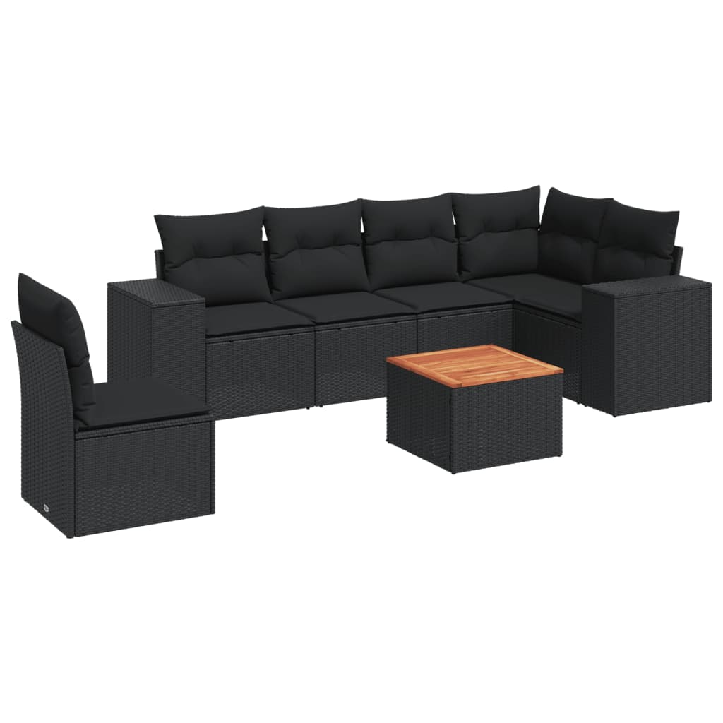 7-dijelni set vrtnih sofa od poliratana s jastucima crni