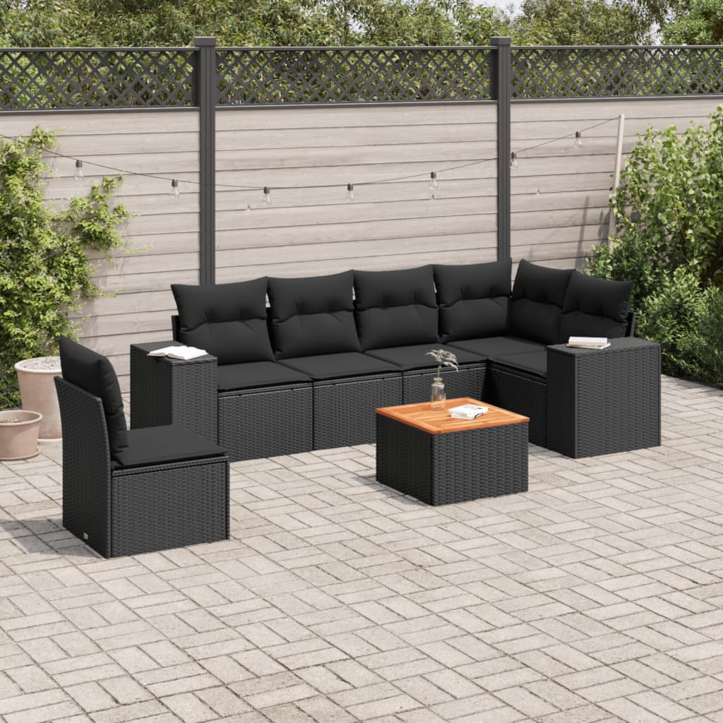 7-dijelni set vrtnih sofa od poliratana s jastucima crni