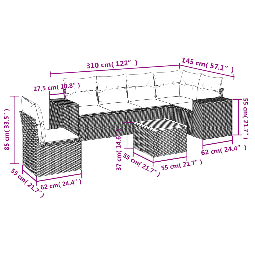 7-dijelni set vrtnih sofa sivi od poliratana