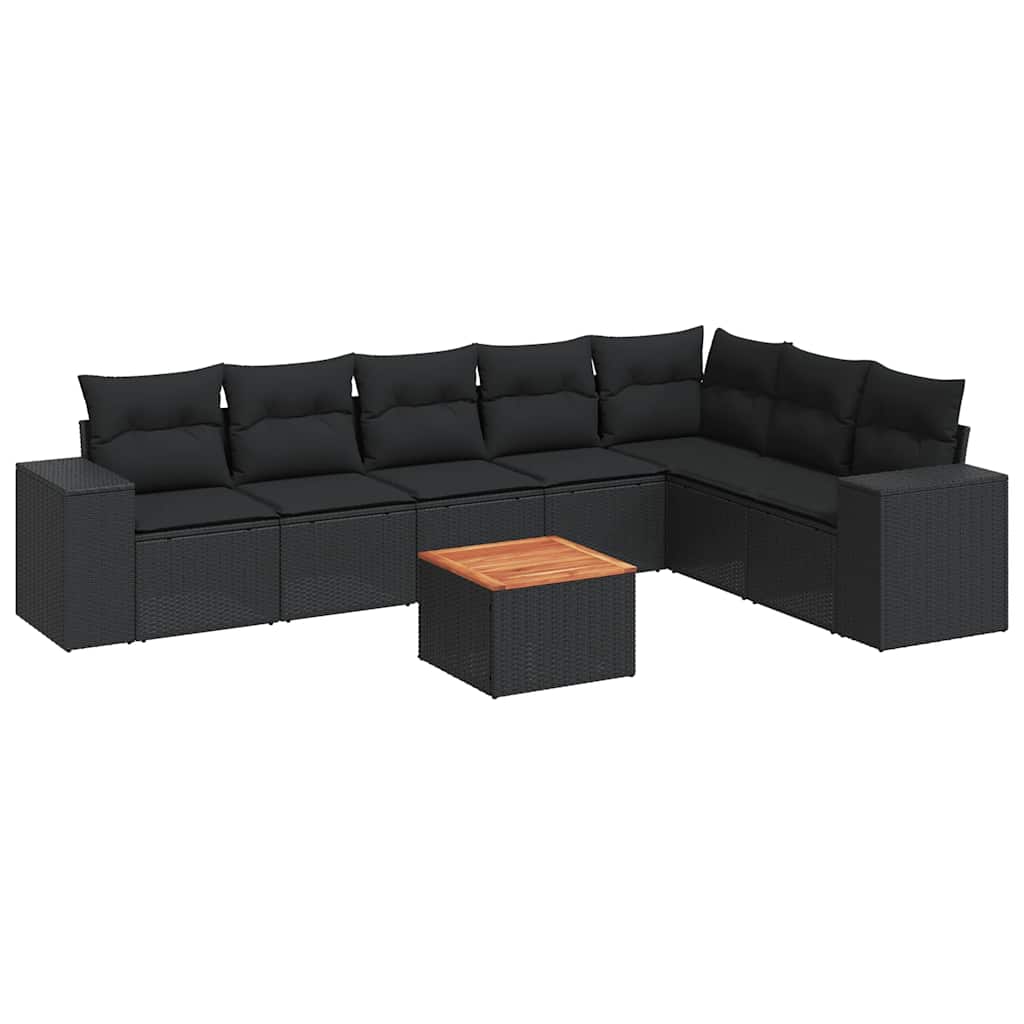 8-dijelni set vrtnih sofa od poliratana s jastucima crni