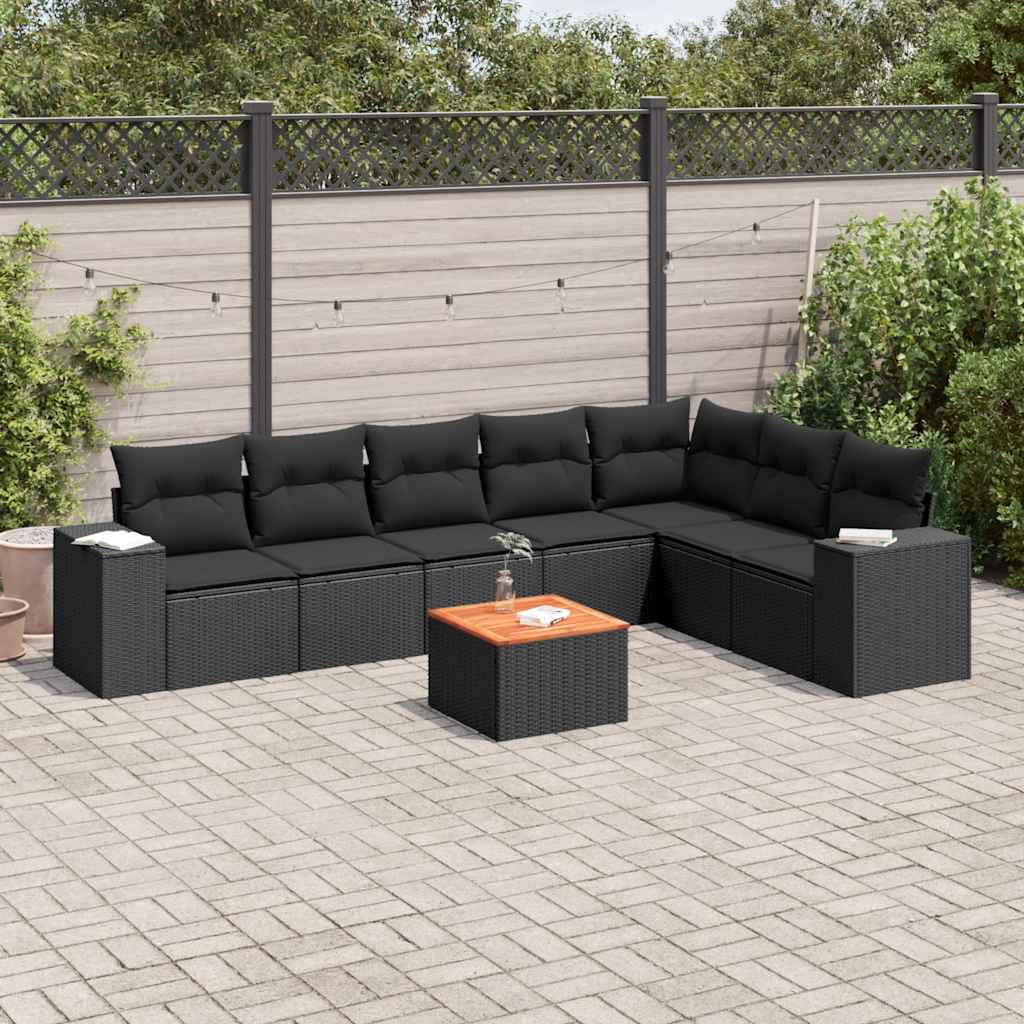 8-dijelni set vrtnih sofa od poliratana s jastucima crni