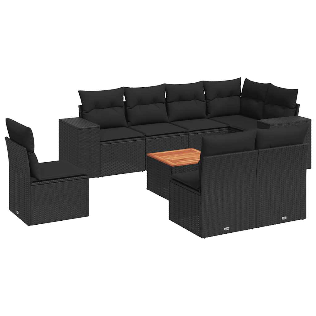 9-dijelni set vrtnih sofa s jastucima crni od poliratana