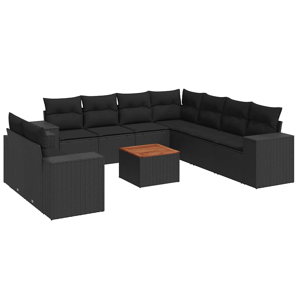 10-dijelni set vrtnih sofa s jastucima crni od poliratana