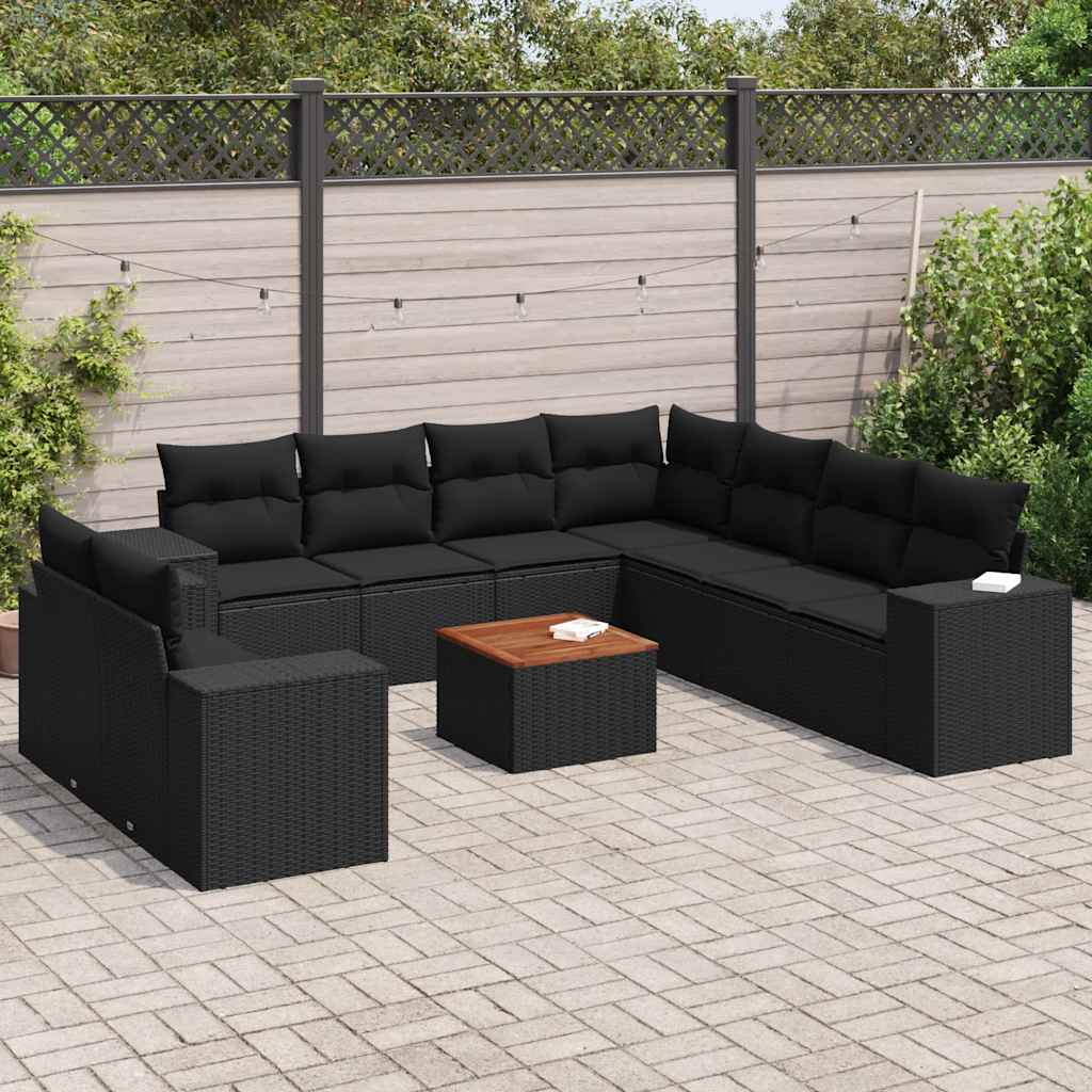 10-dijelni set vrtnih sofa s jastucima crni od poliratana