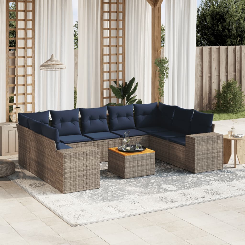 Vrtni set od 10 dijelova s jastucima, sivi poliratan