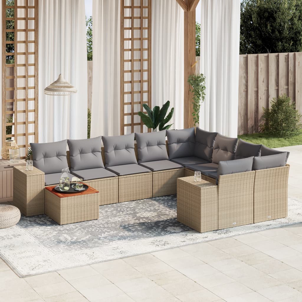 10-dijelni set vrtnih sofa s jastucima bež od poliratana 83 x 62 x 69 cm