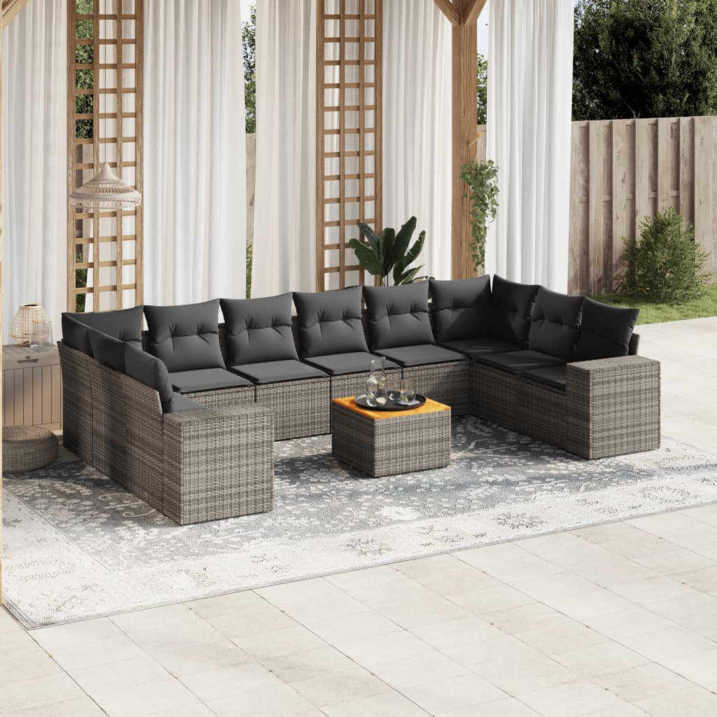 11-dijelni set vrtnih sofa od poliratana s jastucima crni