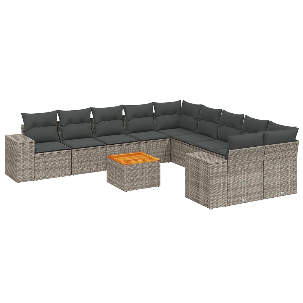 11-dijelni set vrtnih sofa od poliratana s jastucima sivi
