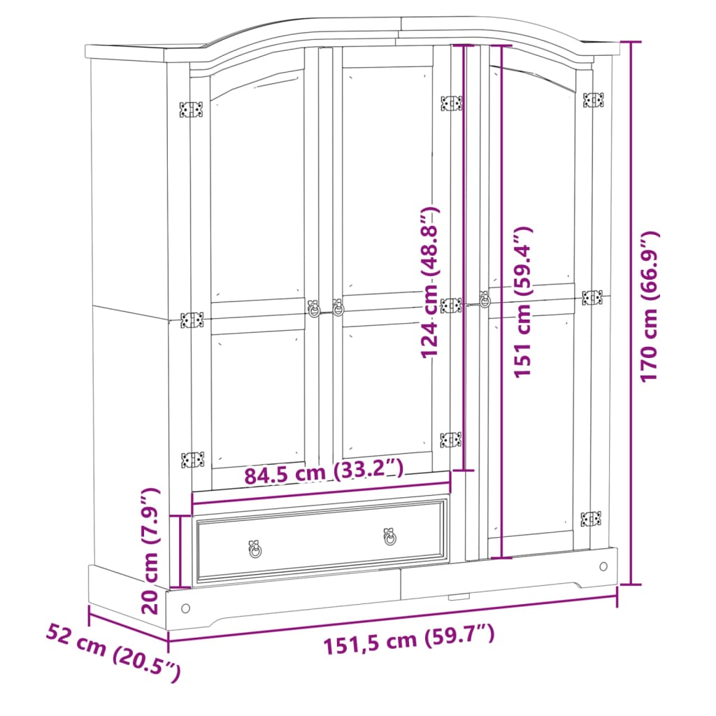 Ormar Corona 151,5 x 52 x 170 cm od masivne borovine