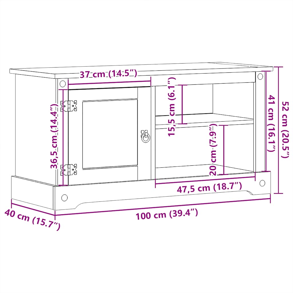 TV ormarić Corona 100 x 40 x 52 cm od masivne borovine