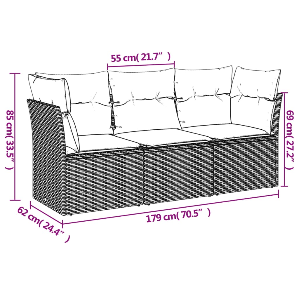 3-dijelni set vrtnih sofa od poliratana s jastucima bež