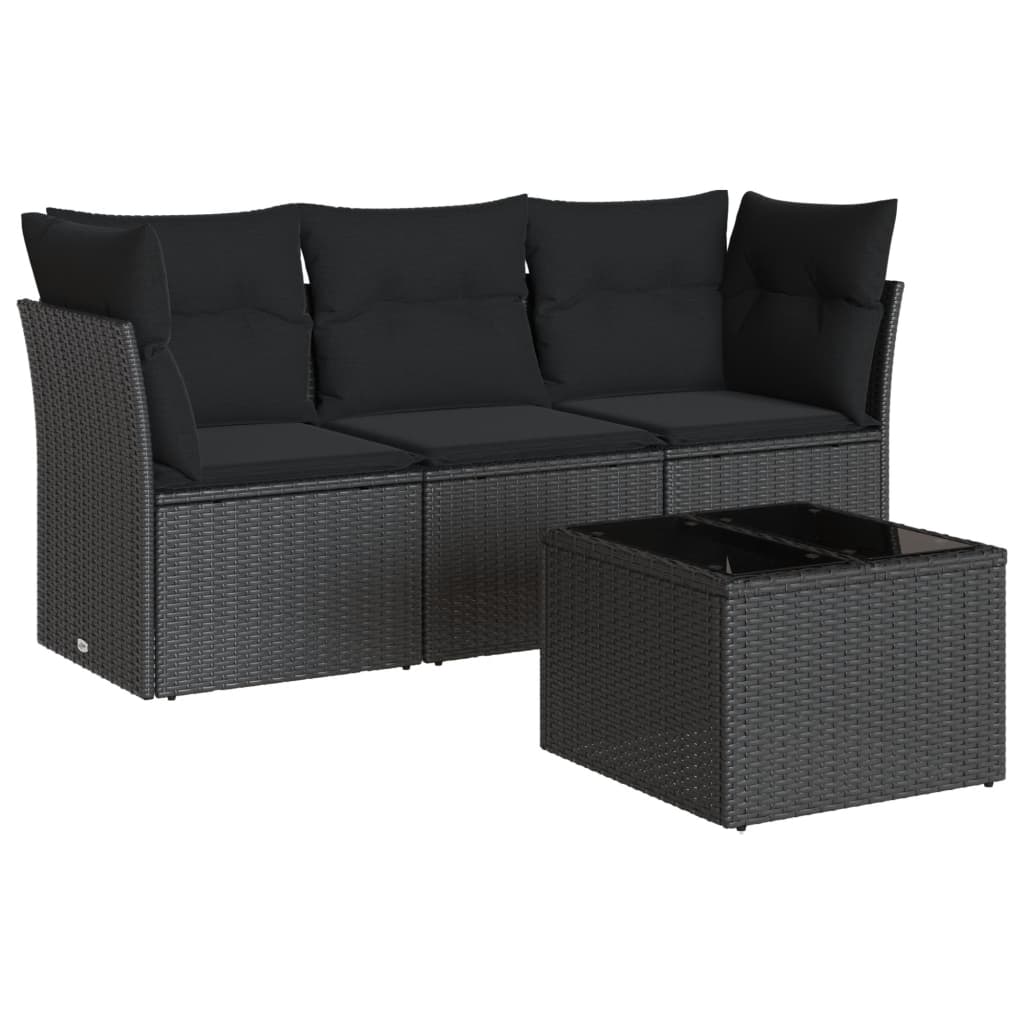 4-dijelni set vrtnih sofa od poliratana s jastucima crni