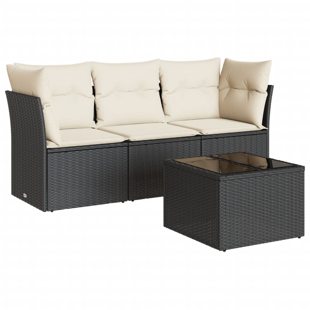 4-dijelni set vrtnih sofa od poliratana s jastucima crni