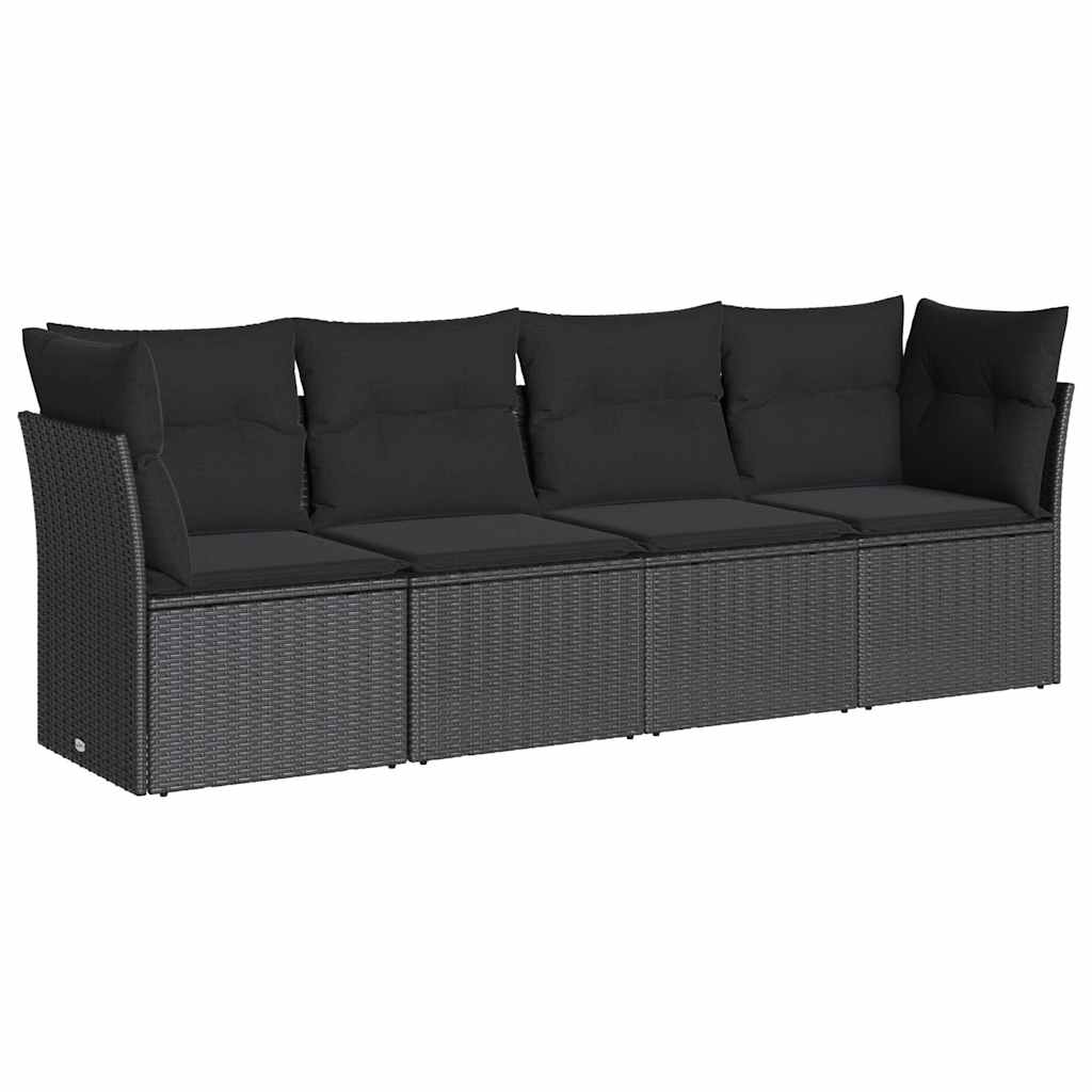 4-dijelni set vrtnih sofa od poliratana s jastucima crni
