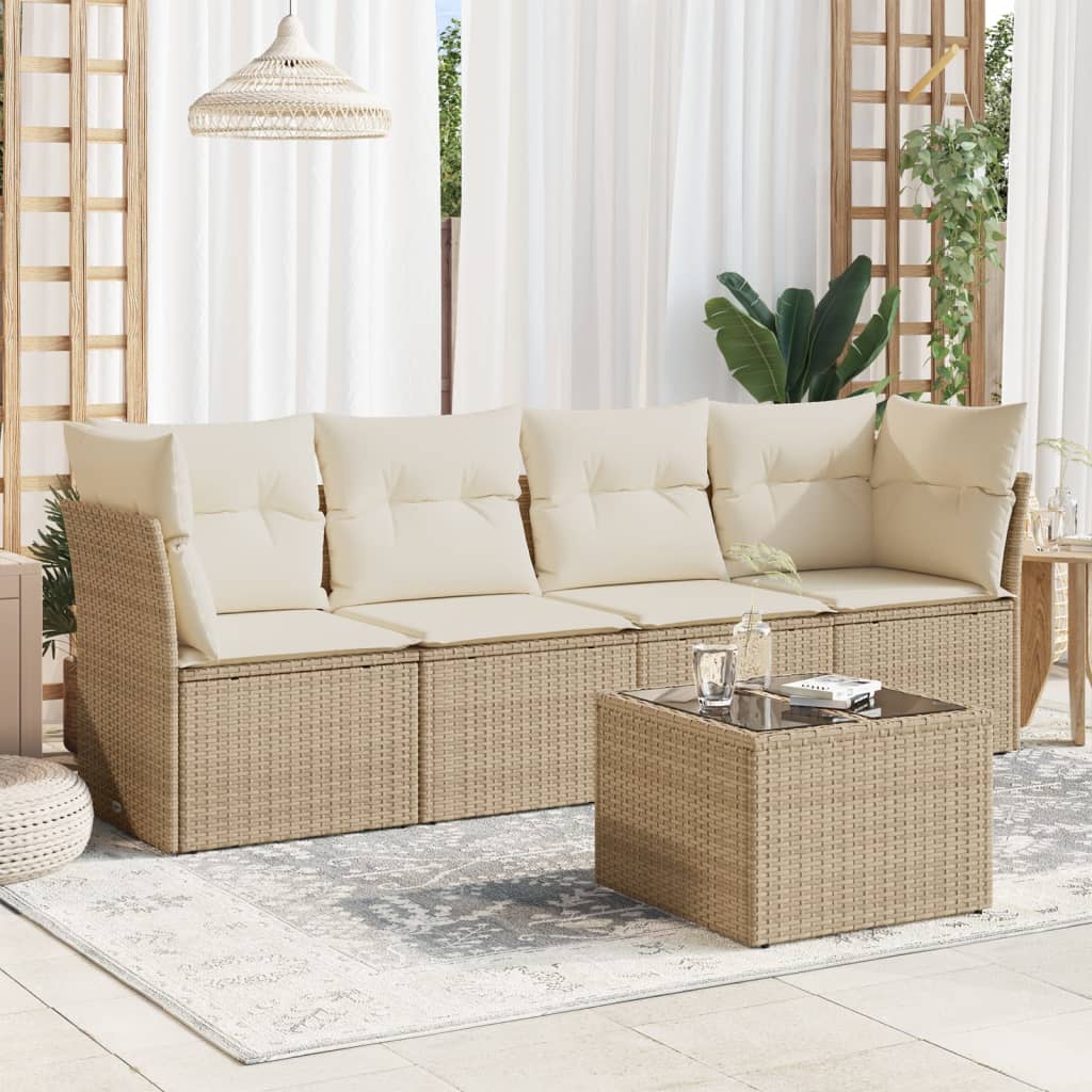 5-dijelni vrtni set sofa s jastucima bež od poliratana