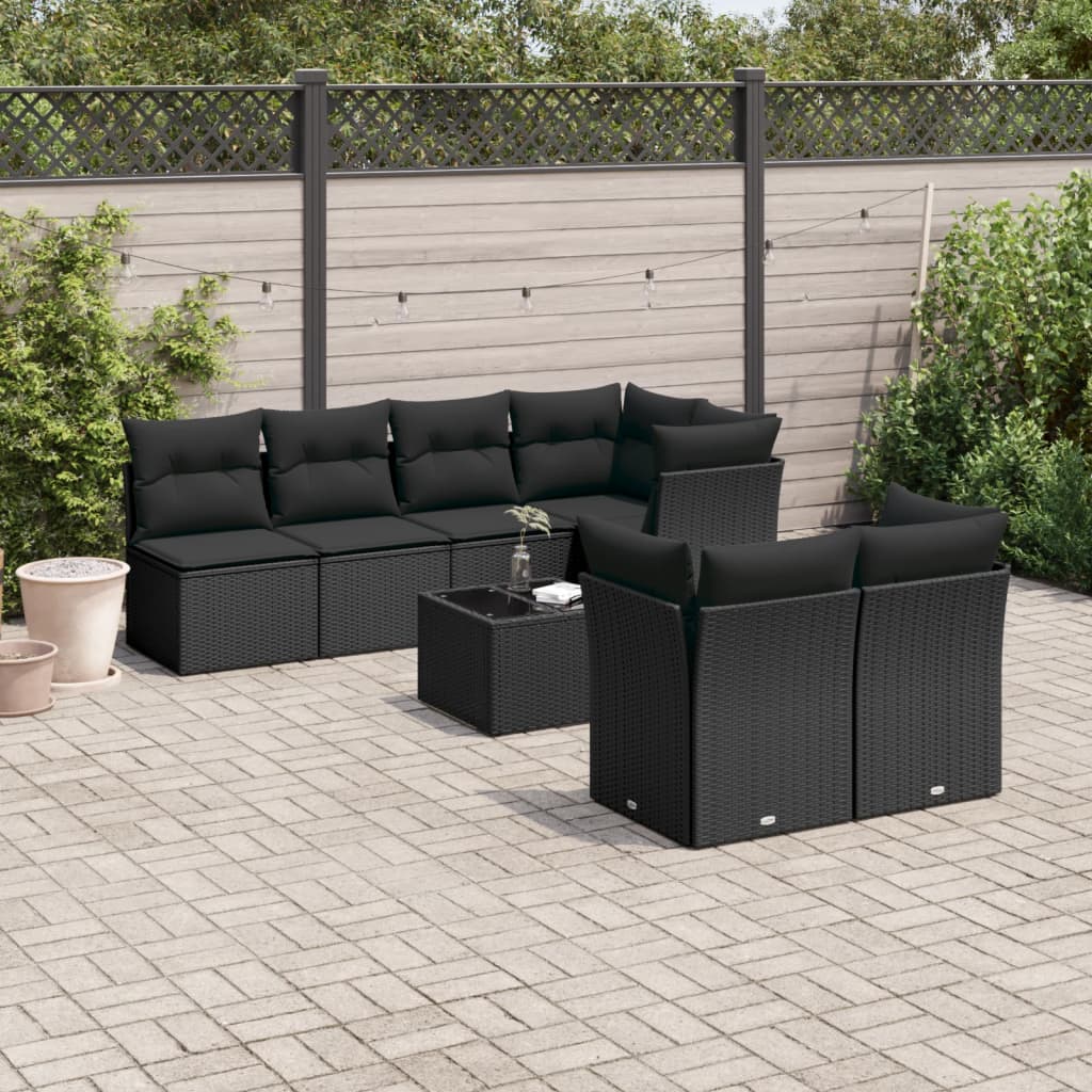 8-dijelni set vrtnih sofa od poliratana s jastucima crni