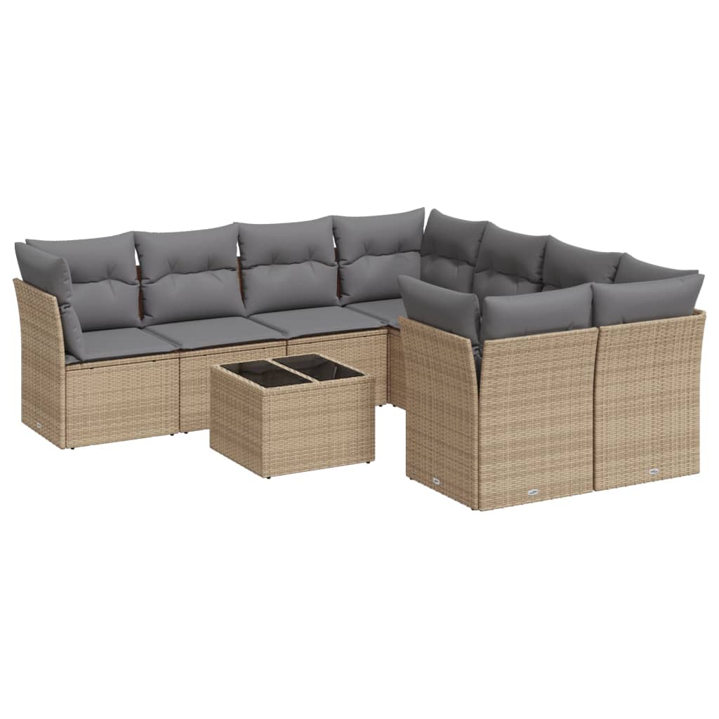 9-dijelni set vrtnih sofa s jastucima bež od poliratana