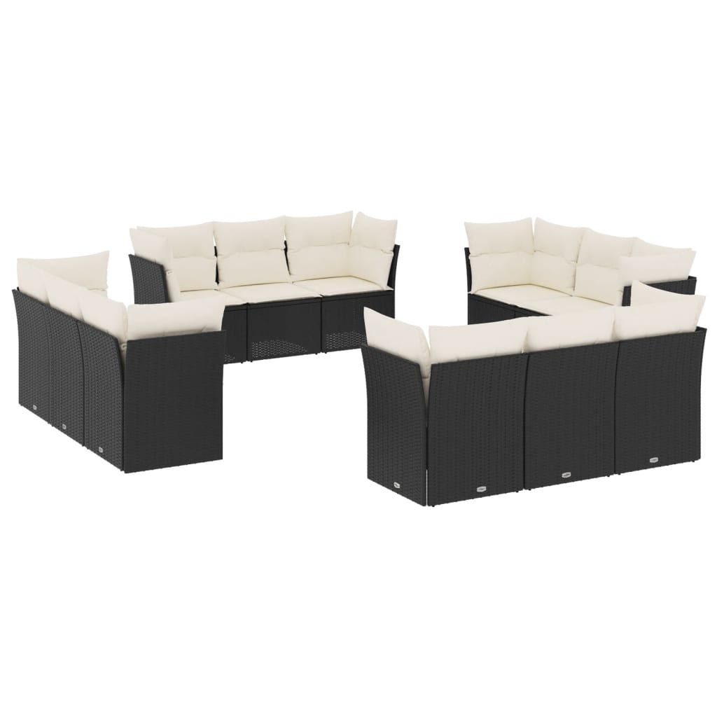 12-dijelni set vrtnih sofa od poliratana s jastucima crni