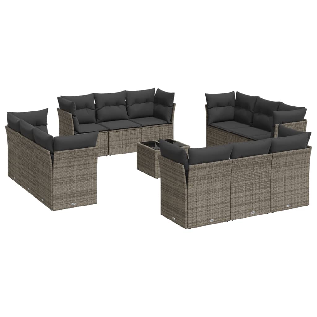13-dijelni set vrtnih sofa od poliratana s jastucima sivi