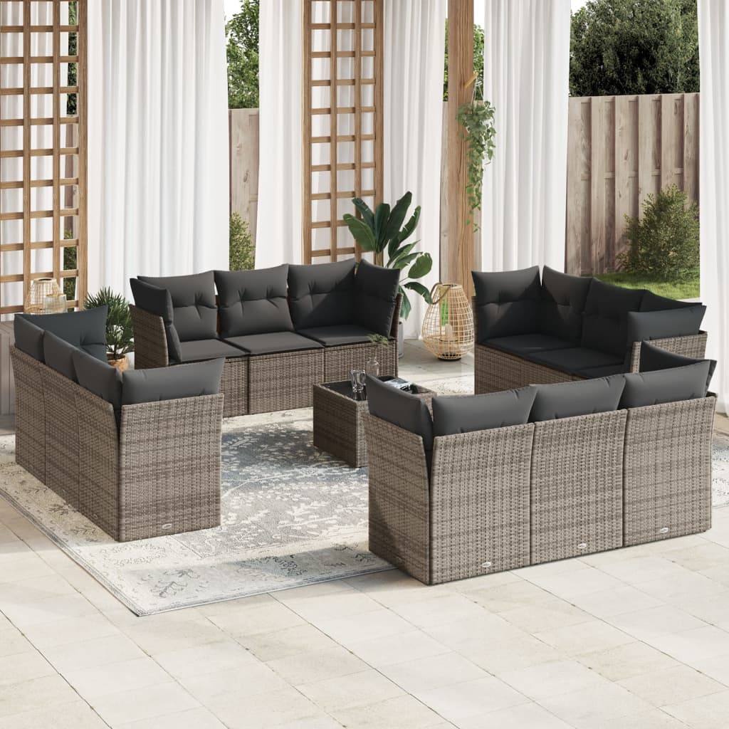 13-dijelni set vrtnih sofa od poliratana s jastucima sivi
