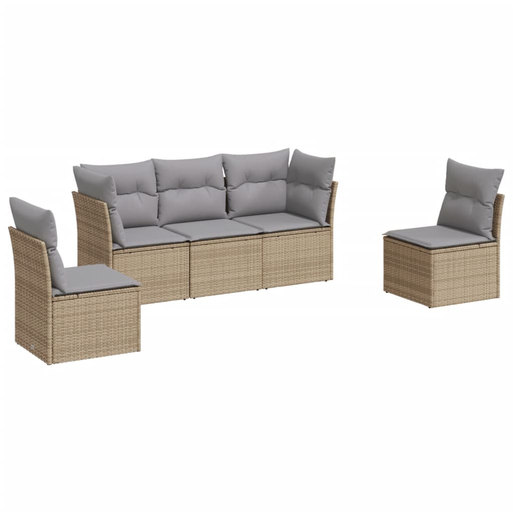 5-dijelni vrtni set sofa s jastucima bež od poliratana