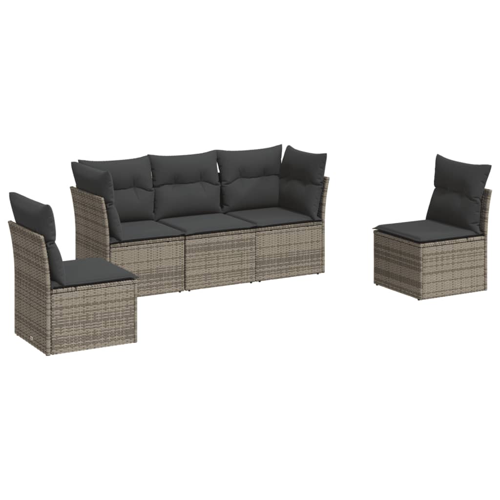 5-dijelna vrtna garnitura od poliratana s jastucima siva