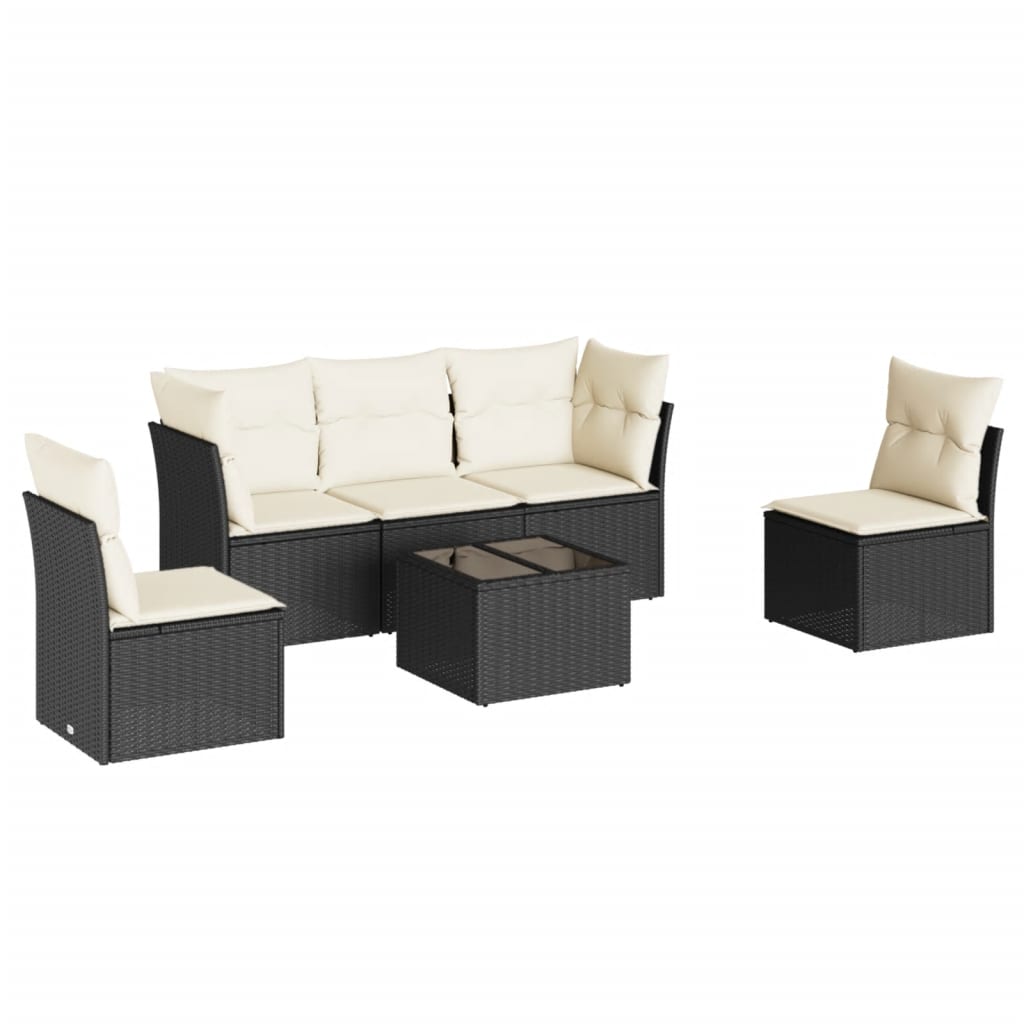 6-dijelni set vrtnih sofa s jastucima crni od poliratana