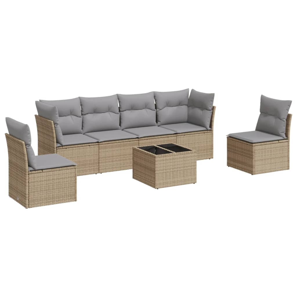 7-dijelni set vrtnih sofa od poliratana s jastucima bež