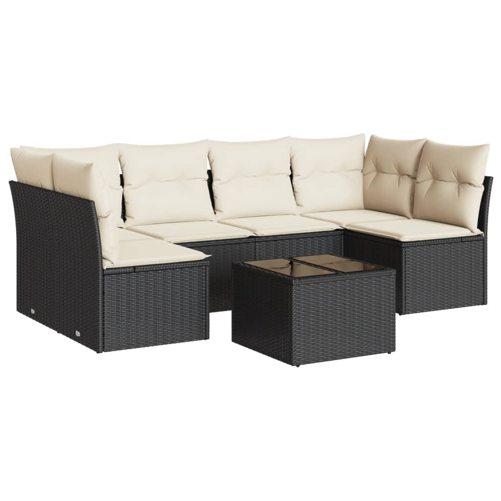 7-dijelni set vrtnih sofa od poliratana s jastucima crni