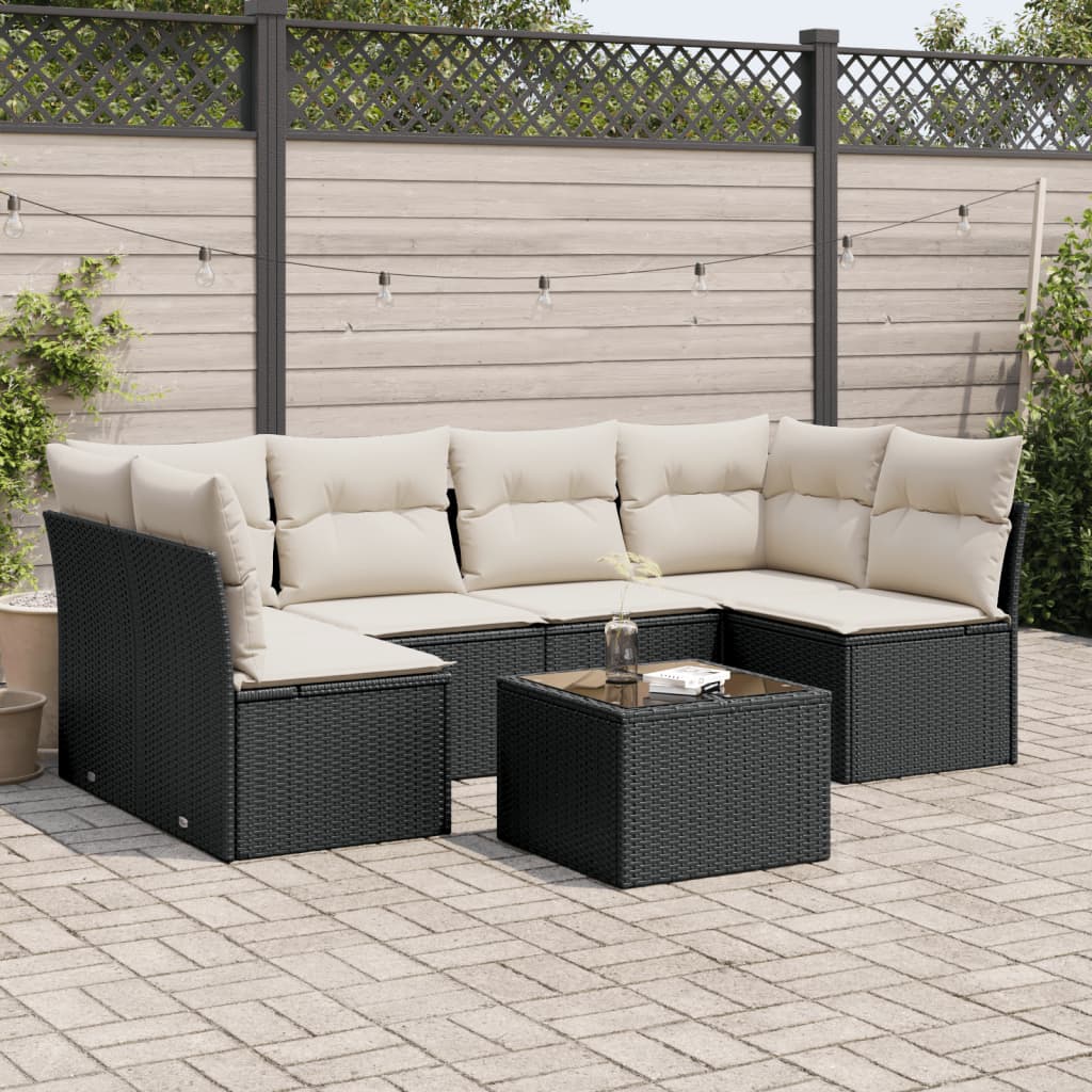 7-dijelni set vrtnih sofa od poliratana s jastucima crni