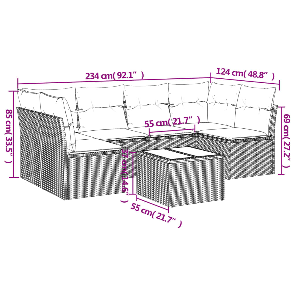 7-dijelni set vrtnih sofa sivi od poliratana