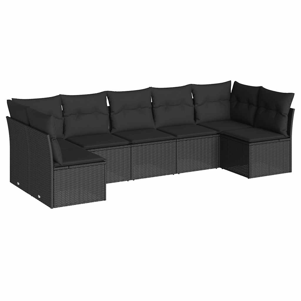 7-dijelni set vrtnih sofa od poliratana s jastucima crni