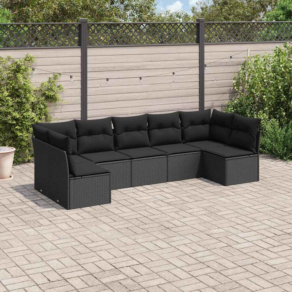 7-dijelni set vrtnih sofa od poliratana s jastucima crni
