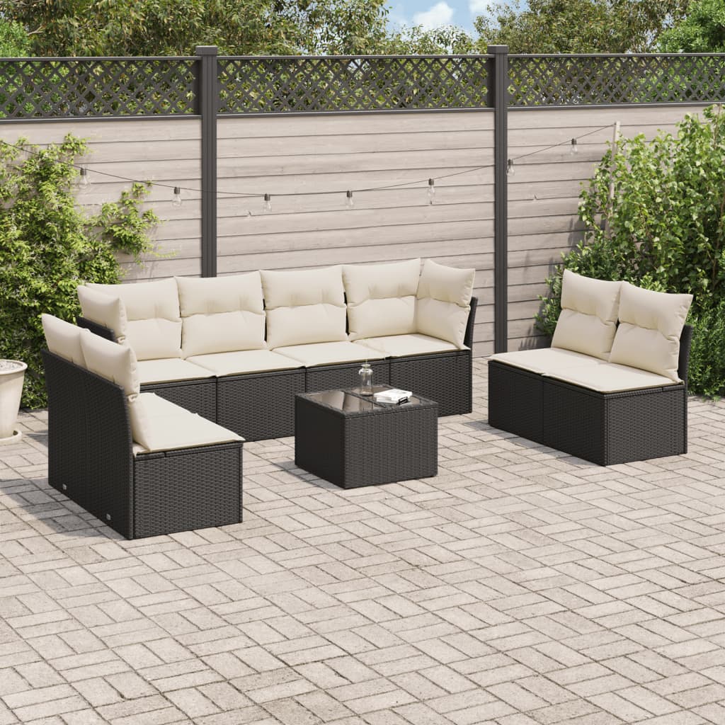 9-dijelni set vrtnih sofa s jastucima crni od poliratana Crna