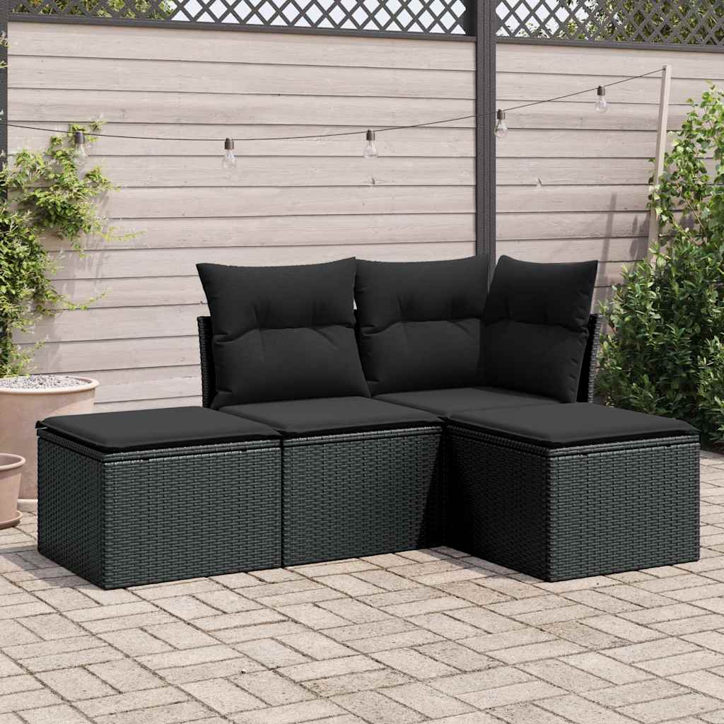4-dijelni set vrtnih sofa od poliratana s jastucima crni