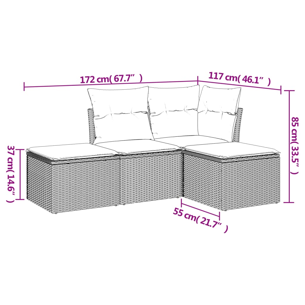 4-dijelni set vrtnih sofa od poliratana s jastucima crni
