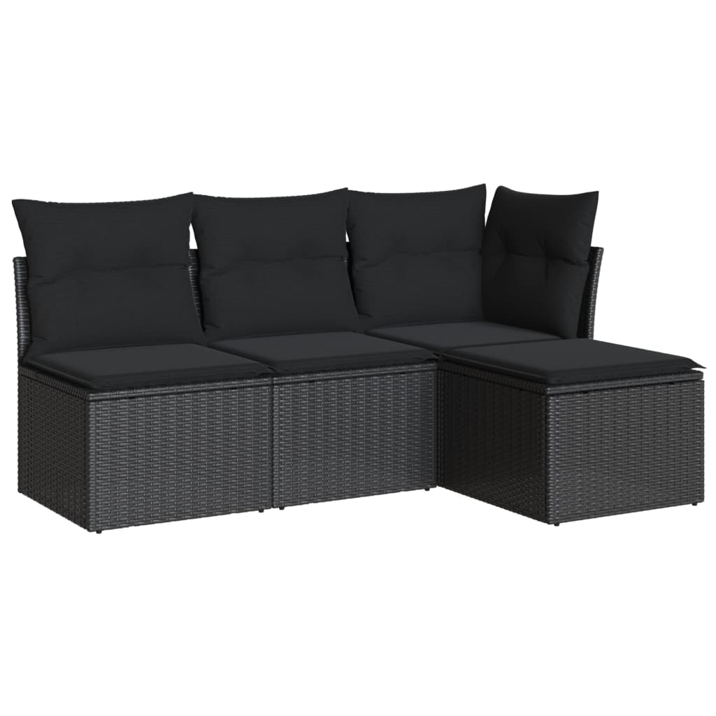 4-dijelni set vrtnih sofa od poliratana s jastucima crni